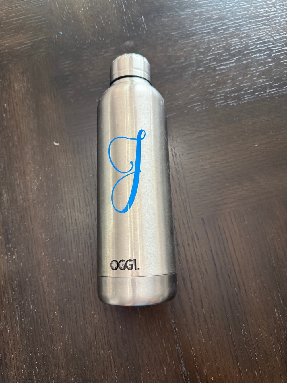 Stainless Steel Water Bottle - Silver with Blue Monogram J